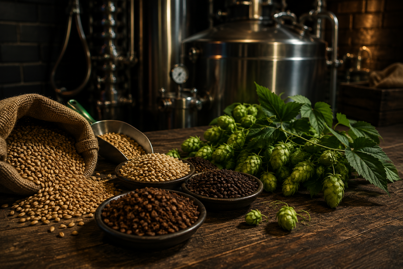 Malz und Hopfen als Rohstoffe für Bier